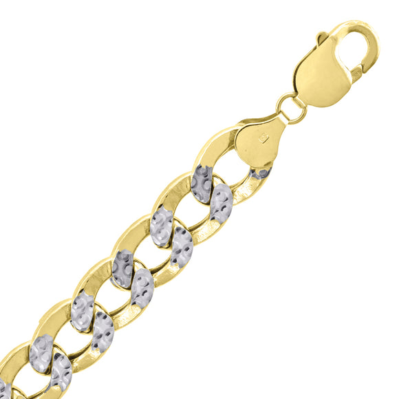 10kt Two-tone Gold Mens Hollow Pave Cuban Bracelet 10.8mm 9 Inches