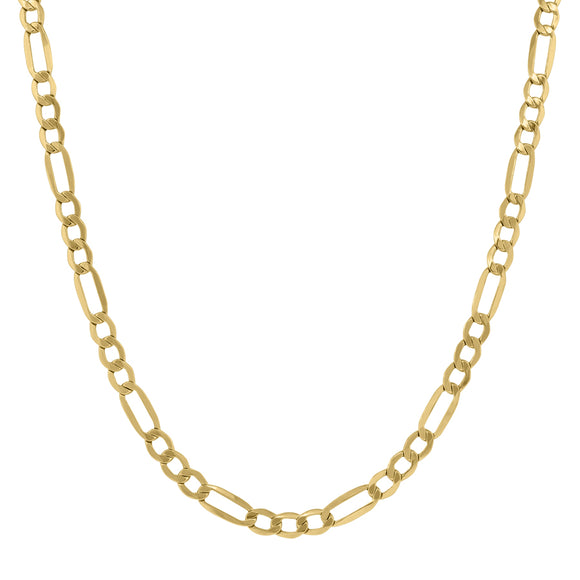 10kt Yellow Gold Mens Hollow Figaro Bracelet 4.7mm 9 inches