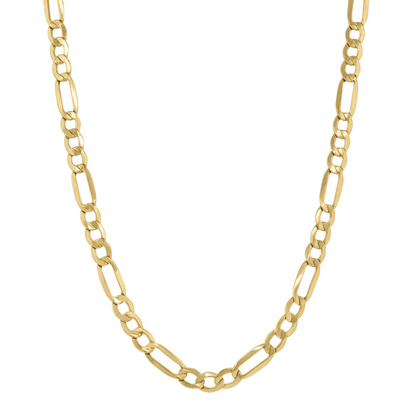 10kt Yellow Gold Mens Hollow Figaro Bracelet 6.3mm 9 inches