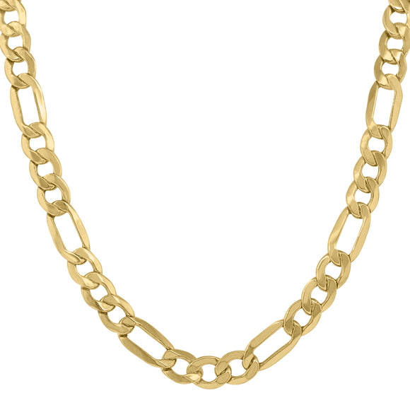 10kt Yellow Gold Mens Hollow Figaro Bracelet 8mm 9 inches