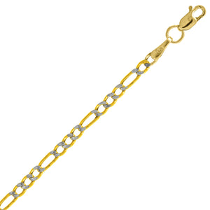 10kt Two-tone Gold Mens Hollow Figaro Pave Bracelet 2.3mm 9 inches