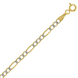 10kt Two-tone Gold Mens Hollow Figaro Pave Bracelet 3.5mm 9 inches