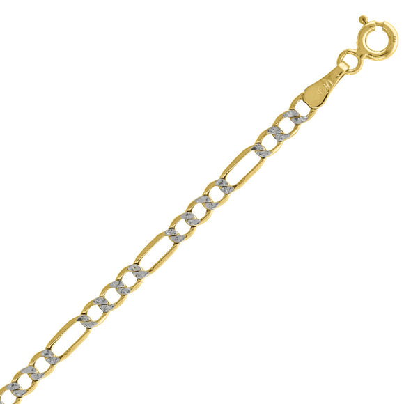 10kt Two-tone Gold Mens Hollow Figaro Pave Bracelet 3.5mm 9 inches