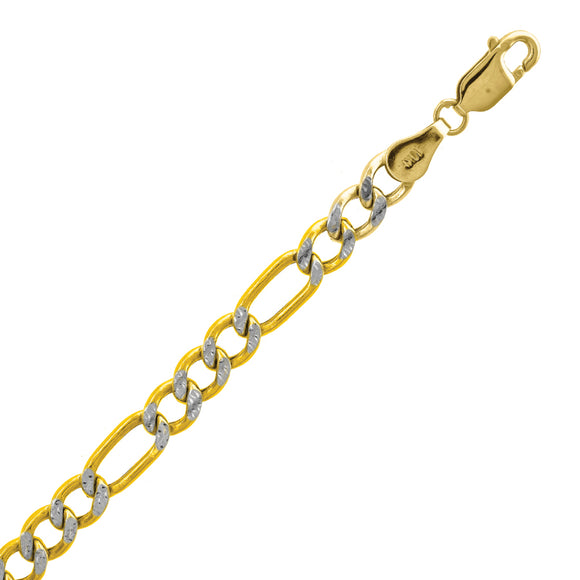 10kt Two-tone Gold Mens Hollow Figaro Pave Bracelet 4.1mm 9 inches