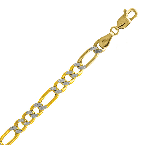 10kt Two-tone Gold Unisex Hollow Figaro Pave Chain 4.6mm 30 inches