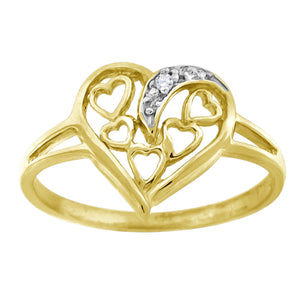10kt Gold Womens Two-tone CZ Heart Band Ring