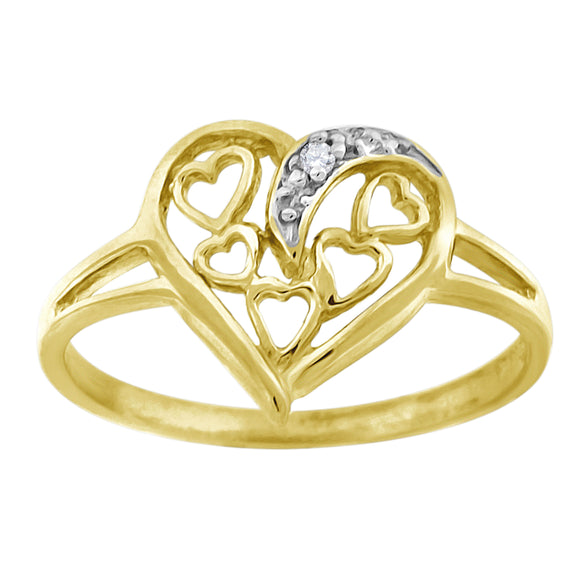 10kt Gold Womens Two-tone CZ Heart Band Ring