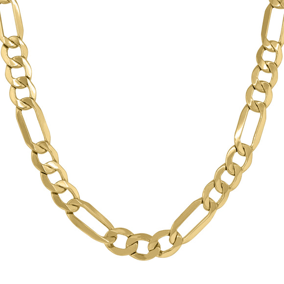 10kt Yellow Gold Mens Hollow Figaro Bracelet 9.5mm 9 inches