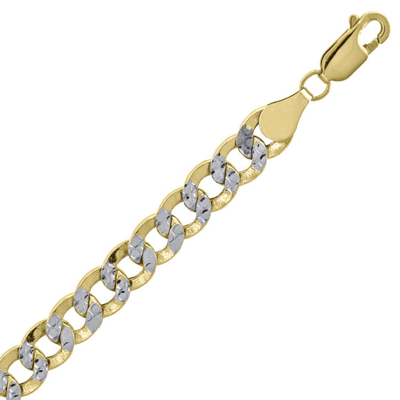 10kt Two-tone Gold Mens Hollow Pave Cuban Bracelet 7.7mm 9 Inches