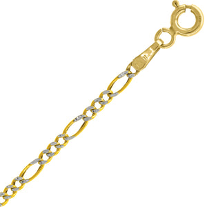 10kt Two-tone Gold Mens Hollow Figaro Pave Bracelet 1.9mm 9 inches