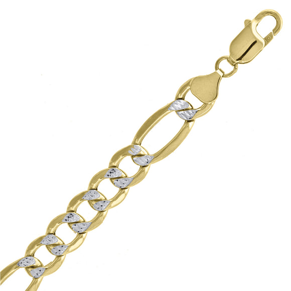 10kt Two-tone Gold Unisex Hollow Figaro Pave Chain 9.5mm 30 inches