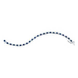 10kt White Gold Womens Round Blue Color Enhanced Diamond Flower Cluster Bracelet 2 Cttw