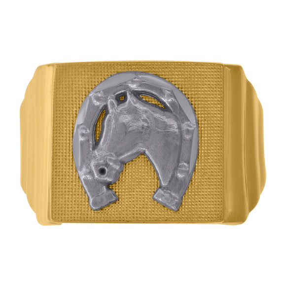 10kt Two-tone Gold Mens DC Textured Horseshoe Square Ring