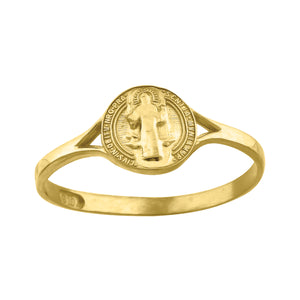 10kt Yellow Gold Mens Saint St Benedict Medal Religious Ring