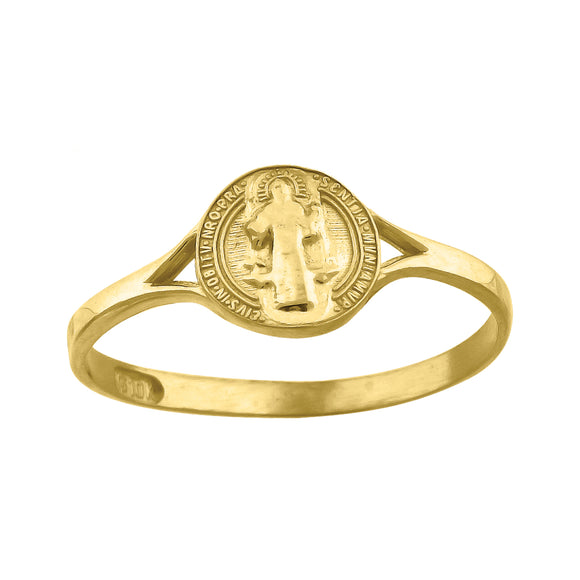 10kt Yellow Gold Mens Saint St Benedict Medal Religious Ring