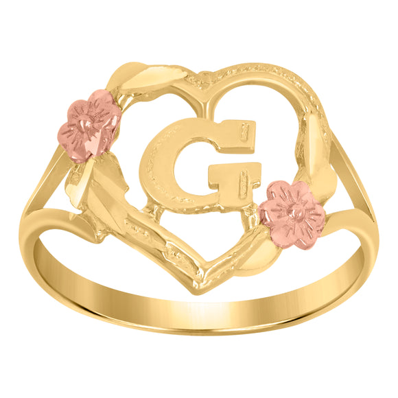 10kt Two-tone Gold Womens DC Textured Initial Letter G Heart Band Ring
