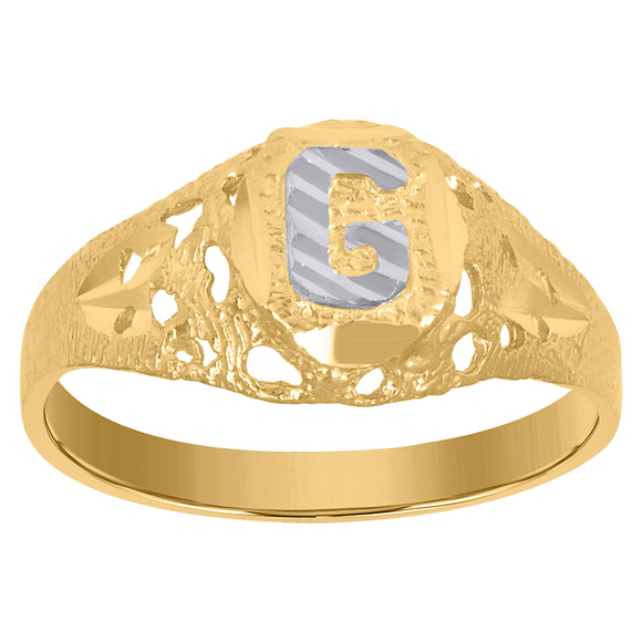 10kt Two-tone Gold Mens Diamond-cut Textured Oval Initial Letter G Band Ring