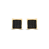 Yellow-tone Sterling Silver Mens Round Black Color Enhanced Diamond Square Earrings 1/20 Cttw