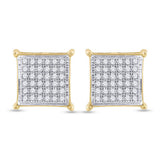 Yellow-tone Sterling Silver Womens Round Diamond Square Earrings 1/4 Cttw