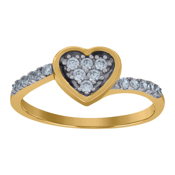 10kt Gold Womens Two-tone CZ Heart Band Ring