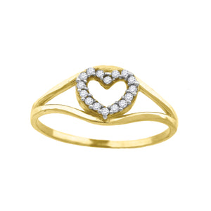 10kt Gold Womens Two-tone CZ Split Shank Heart Band Ring