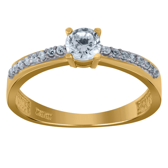 10kt Yellow Gold Womens Round Cubic Zirconia Engagement Ring