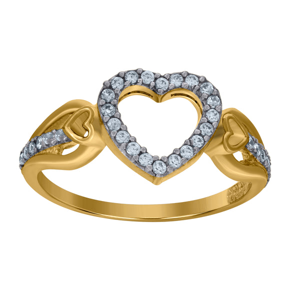 10kt Gold Womens Two-tone CZ Heart Band Ring