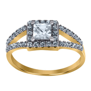 10kt Two-tone Gold Womens Princess-cut Cubic Zirconia Engagement Ring