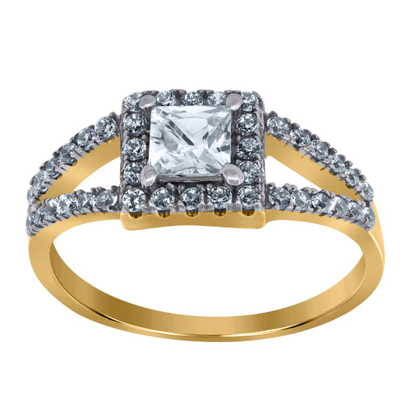 10kt Two-tone Gold Womens Princess-cut Cubic Zirconia Engagement Ring