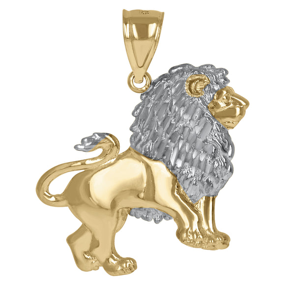 10KT Two-Tone Gold Mens Lion Charm Pendant