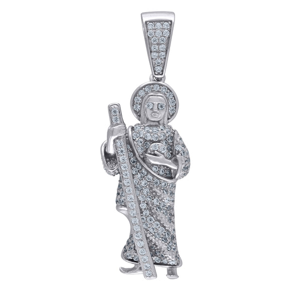 925 Sterling Silver Mens Cubic Zirconia Religious Saint Jude Charm Pendant