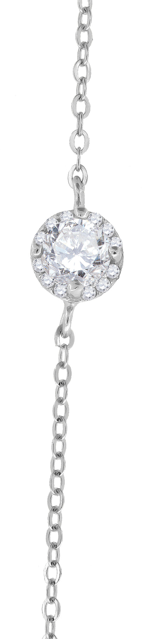 925 Sterling Silver Women Cubic Zirconia Rolo Link Halo Bracelet