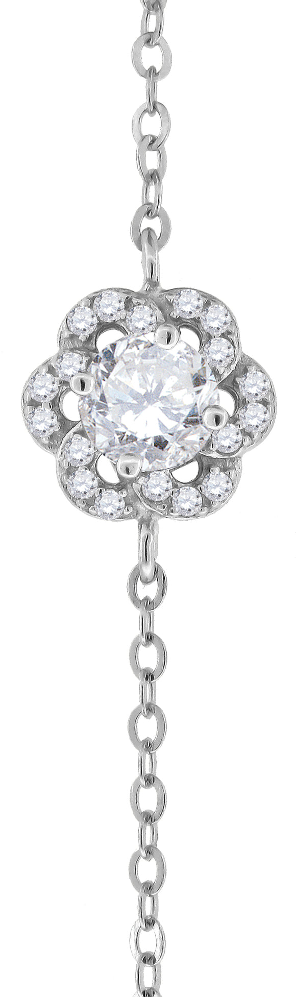 925 Sterling Silver Women Cubic Zirconia Rolo Link Flower Bracelet