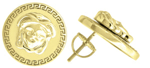 925 Sterling Silver Yellow-tone Womens Versace Greek Key Border Stud Earrings