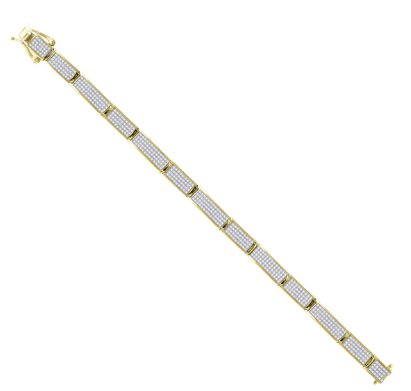 925 Sterling Silver Yellow-Tone Unisex Micropave Cubic Zirconia Link Bracelet