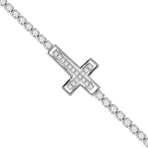 925 Sterling Silver Women Cubic Zirconia Box Chain Cross Bracelet