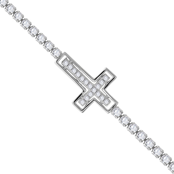925 Sterling Silver Women Cubic Zirconia Box Chain Cross Bracelet