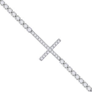 925 Sterling Silver Women Cubic Zirconia Box Chain Cross Bracelet