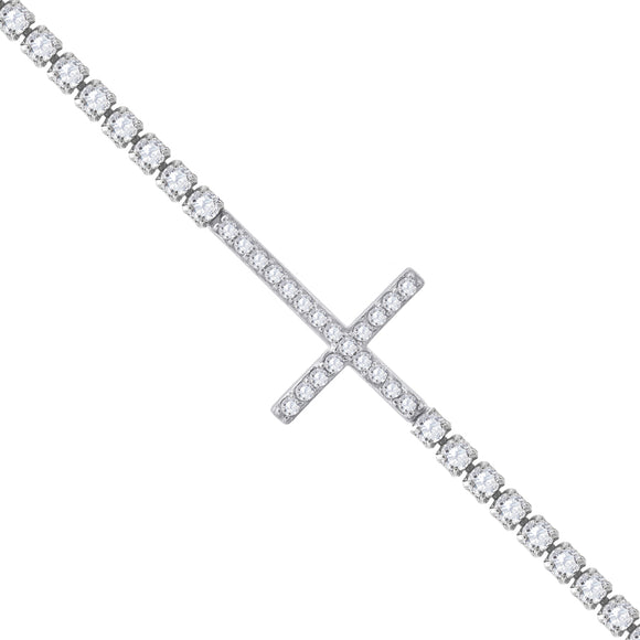 925 Sterling Silver Women Cubic Zirconia Box Chain Cross Bracelet