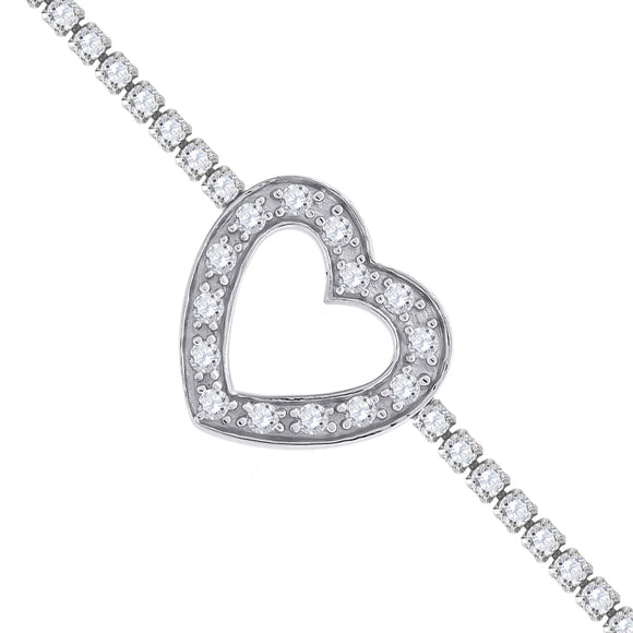 925 Sterling Silver Womens Cubic Zirconia Heart Bracelet