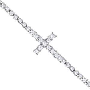 925 Sterling Silver Women Cubic Zirconia Fancy Cross Bracelet