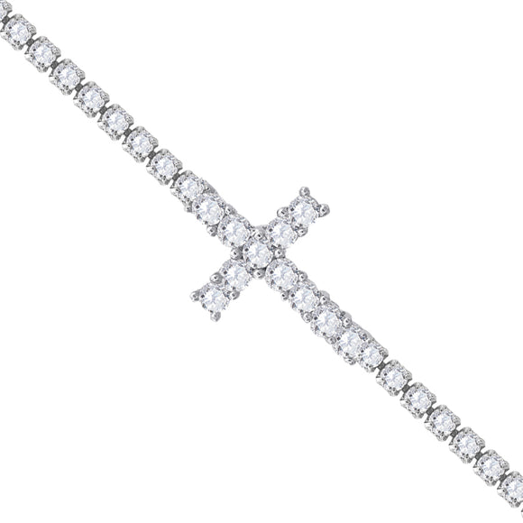 925 Sterling Silver Women Cubic Zirconia Fancy Cross Bracelet