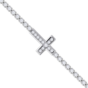 925 Sterling Silver Women Cubic Zirconia Fancy Cross Bracelet