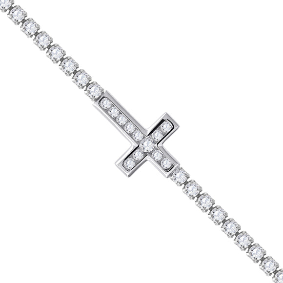 925 Sterling Silver Women Cubic Zirconia Fancy Cross Bracelet