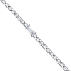 925 Sterling Silver Women Cubic Zirconia Fancy Tennis Baguette & Round Bracelet