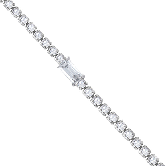 925 Sterling Silver Women Cubic Zirconia Fancy Tennis Baguette & Round Bracelet