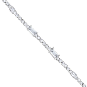 925 Sterling Silver Women Cubic Zirconia Fancy Tennis Baguette & Round Bracelet