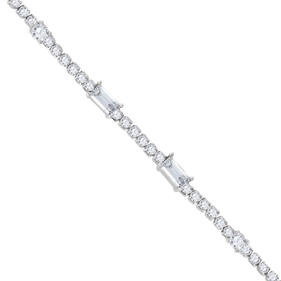 925 Sterling Silver Women Cubic Zirconia Fancy Tennis Baguette & Round Bracelet