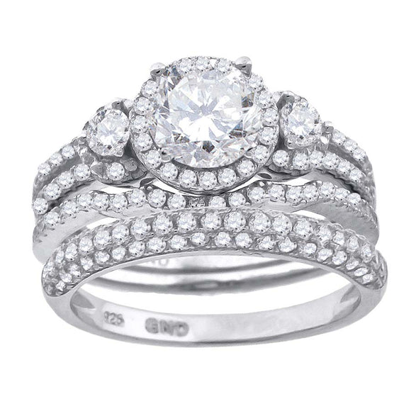 925 Sterling Silver Womens Cubic Zirconia Halo Bridal Trio Set Ring Size 6