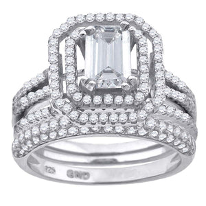 925 Sterling Silver Womens Cubic Zirconia Halo Bridal Trio Set Ring Size 6